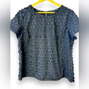 Talbots Women's black with black raised flowers blouse size 12 EUC‎